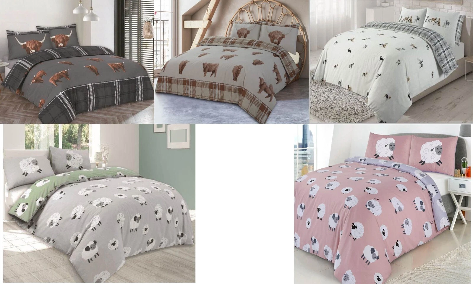 Farm Animals Cow Sheep Dogs Duvet Cover Reversible